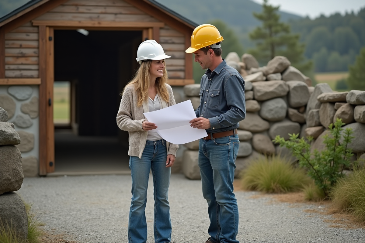 Femme et entrepreneur examinant des plans près d