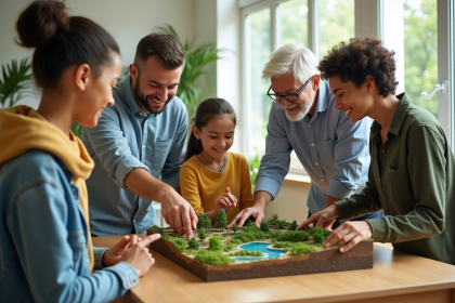 Groupe divers autour d'un modele de paysage eco-responsable