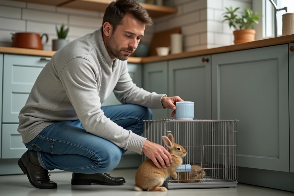 Homme place un biberon d