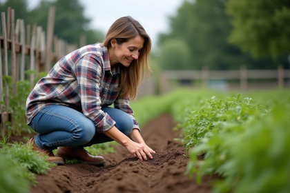 Femme en jardinage de légumes en pleine nature