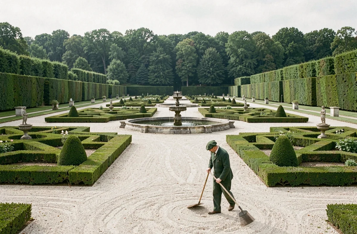 Jardins formels à la française des Jardins de Chambord avec parterres de buis et allées de gravier