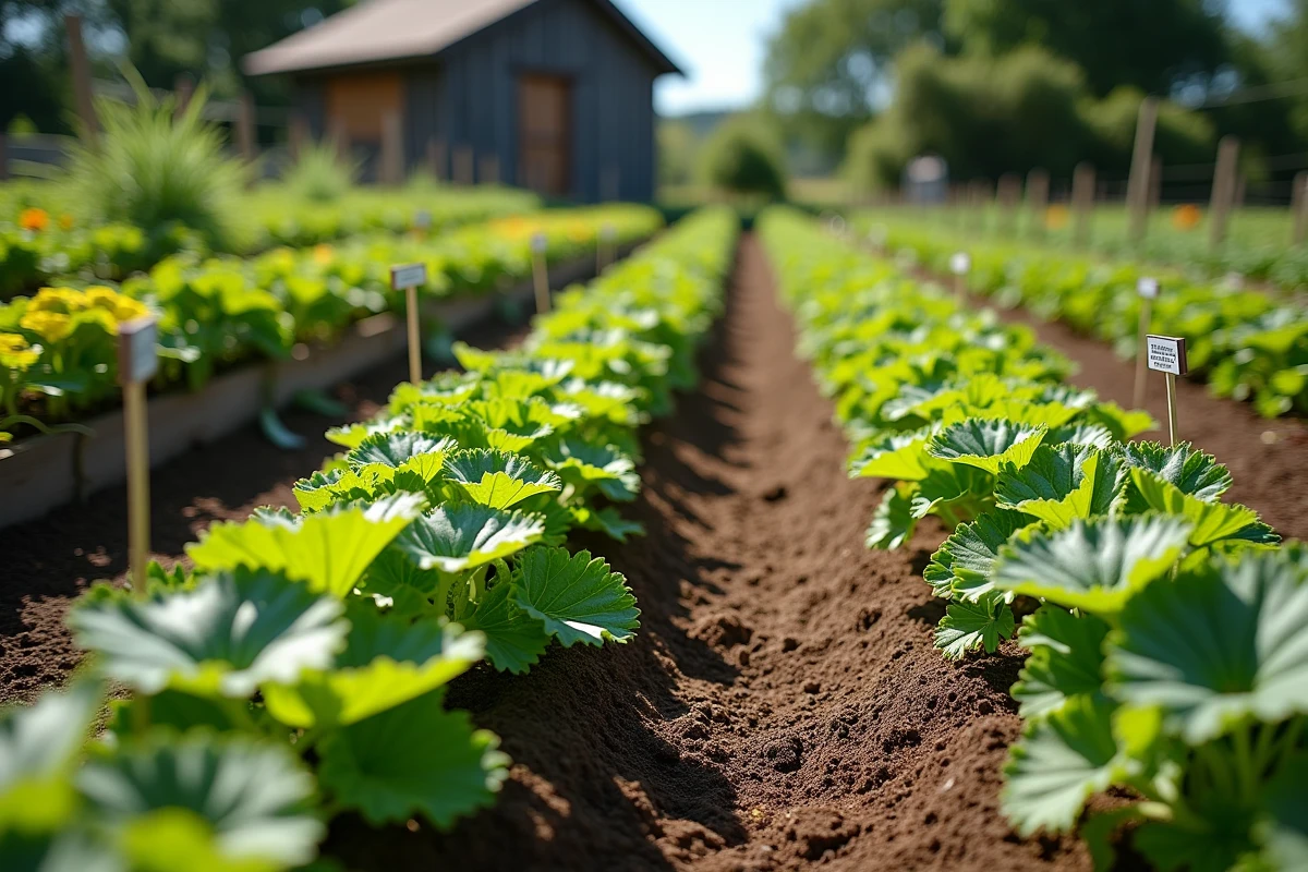 Comparaison entre variétés de courgettes résistantes aux maladies et plants malades dans un essai au jardin potager